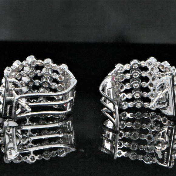 23653 Roberto Coin 18K White Gold 5 Row Bezel Set Diamond Ruby Huggie Earrings - Picture 3 of 5